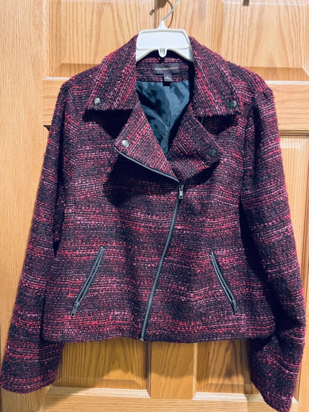 Dana Buchman Maroon & Black Tweed Moto Blazer